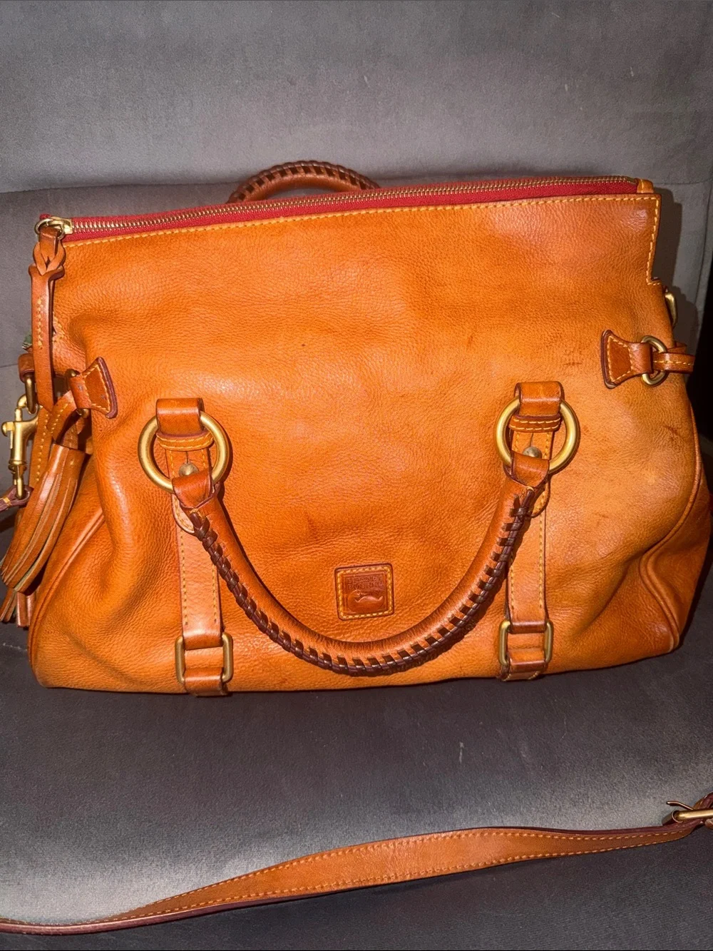 Dooney & Bourke Large Natural Florentine Satchel with crossbody strap